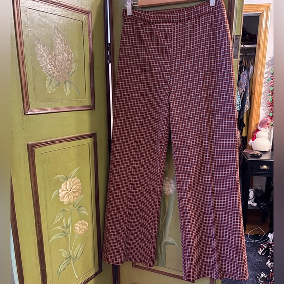 70’s Galliano Vintage Brown plaid wide leg flare pants - Picture 3 of 4
